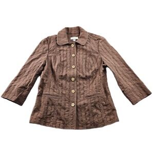 David Brooks Jacket Womens M Brown Cocoa Floral Textured Collared Button Front
